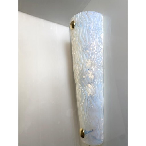 Set Of Two Italian Opalino Murano Glass Wall Sconces In Mid-Century Modern Style