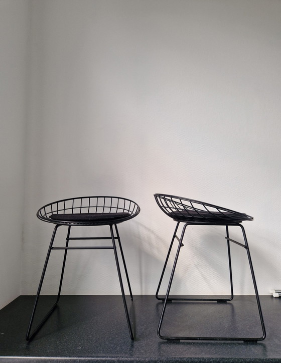 Image 1 of 2X Pastoe Km05 Wire Stool Cees Braakman Includes Cushion