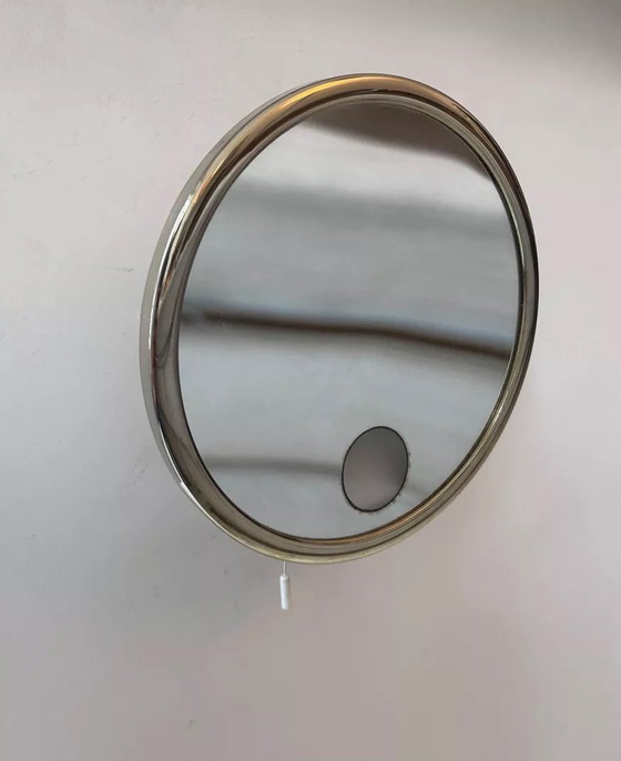 Image 1 of Vintage Brot Mirror, gold-plated, magnifying and illuminating, France 1970