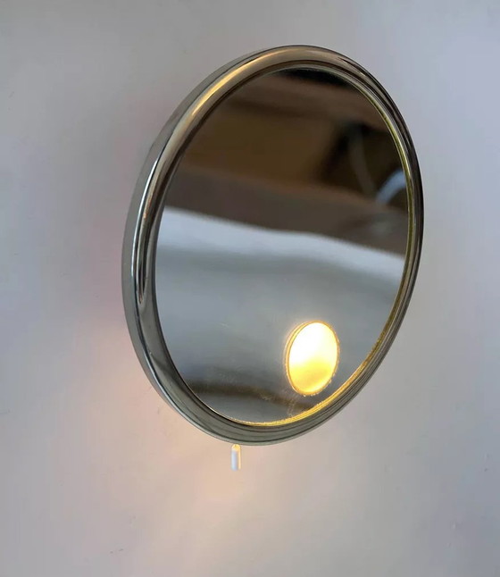 Image 1 of Vintage Brot Mirror, gold-plated, magnifying and illuminating, France 1970