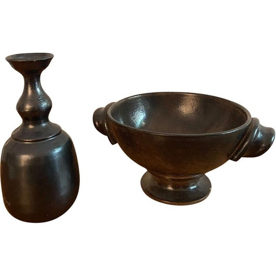 Image 1 of Coppia di ceramiche vintage Vallauris con smalto in peltro di Jean Marais, 1980