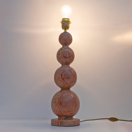 Image 1 of Pair Of Italian Modern Red Travertine Sphere Lamps