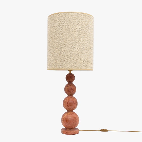 Image 1 of Pair Of Italian Modern Red Travertine Sphere Lamps