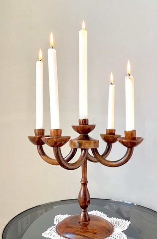 Vintage Wooden Candlestick For 5 Candles