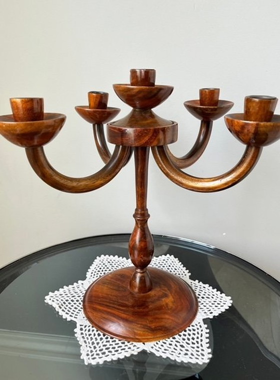 Image 1 of Vintage Wooden Candlestick For 5 Candles