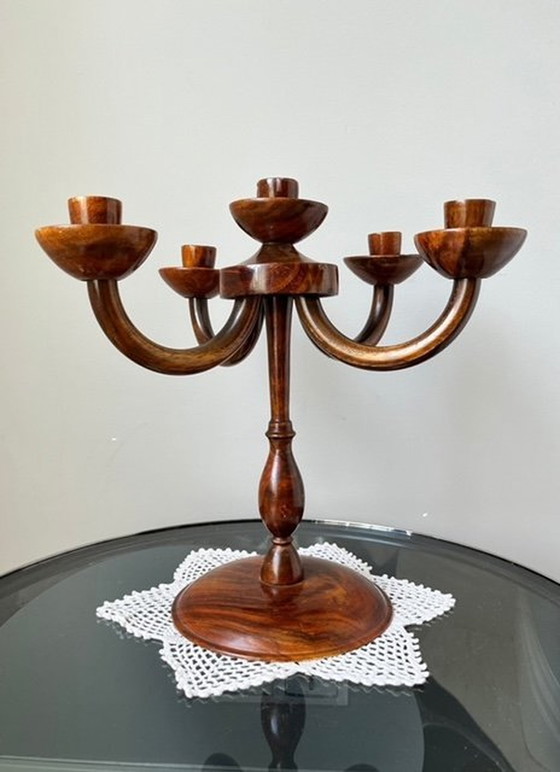 Image 1 of Vintage Wooden Candlestick For 5 Candles