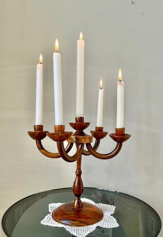 Image 1 of Vintage Wooden Candlestick For 5 Candles