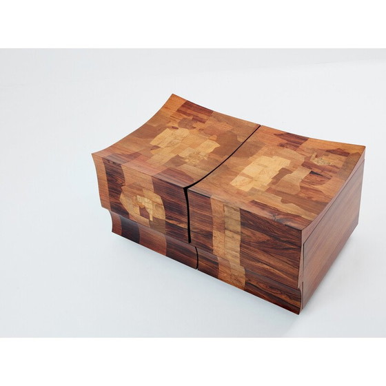 Image 1 of Vintage bar chest in wood and brass marquetry by Michel Lefèvre, 1960