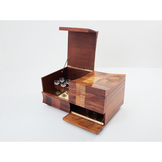 Image 1 of Vintage bar chest in wood and brass marquetry by Michel Lefèvre, 1960