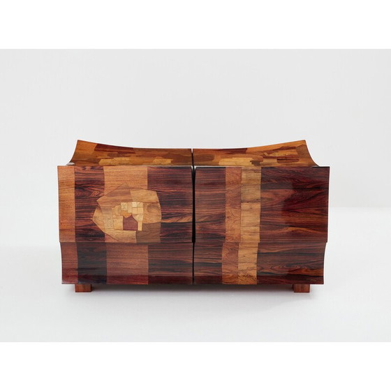 Image 1 of Vintage bar chest in wood and brass marquetry by Michel Lefèvre, 1960
