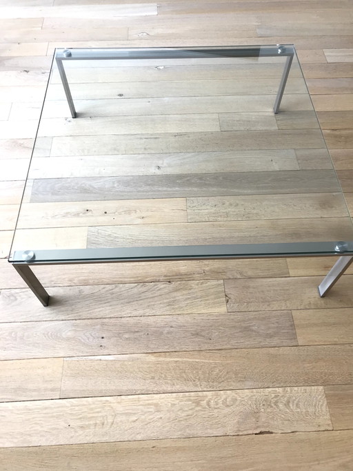 Table basse Nickel brossé/15 verre épais