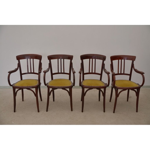 Set of 4 vintage velvet and wood armchairs