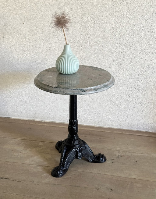 Antique French Side Table Marble And Cast Iron