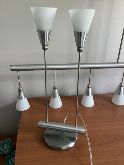 Lamp Set Stainless Steel With Chrome Accents.