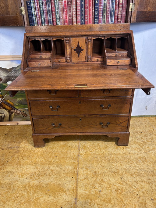 Brocante Vintage Solid Oak Bureau Bookcase 1880 Hidden Compartments & Fitted Interior