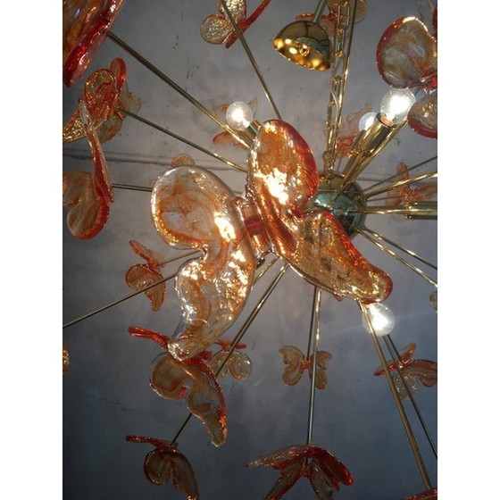 Image 1 of Contemporary Transparent “Triedro” And Amber Spheres Murano Glass Oval Sputnik Chandelier