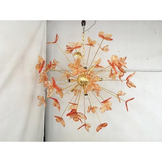 Image 1 of Contemporary Transparent “Triedro” And Amber Spheres Murano Glass Oval Sputnik Chandelier