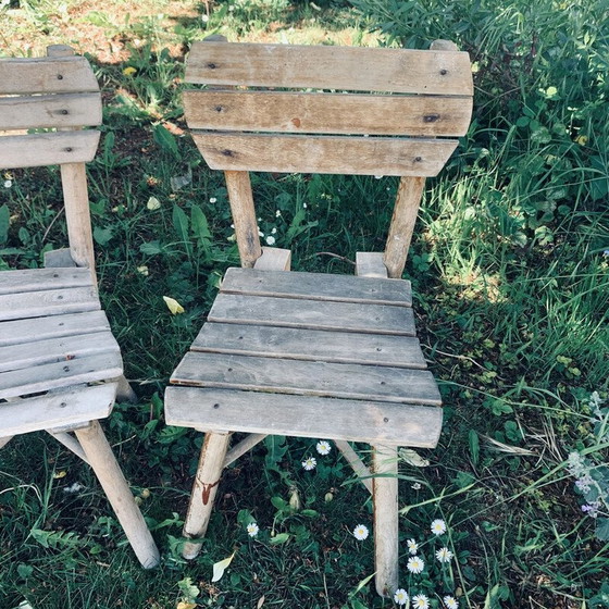 Image 1 of Pair of vintage wooden garden chairs for children