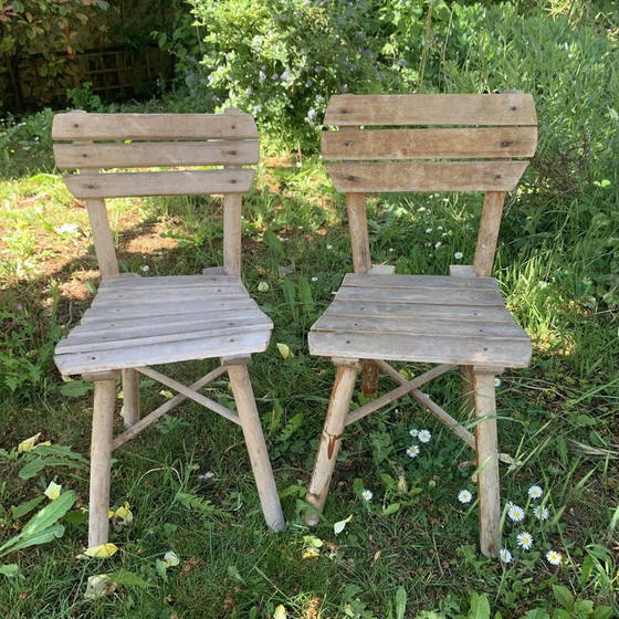 Image 1 of Pair of vintage wooden garden chairs for children