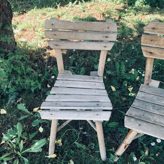 Image 1 of Pair of vintage wooden garden chairs for children