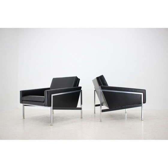 Image 1 of Pair of vintage steel and leather armchairs by Lübke, Germany 1960