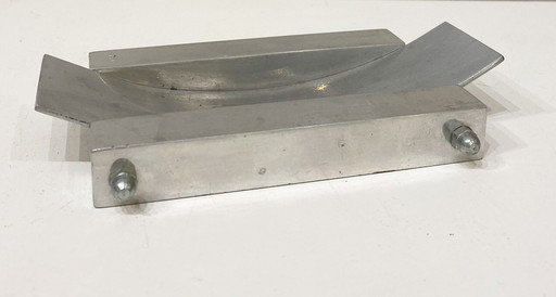 Ashtray In Stainless Steel And Sandblasted Aluminum By Pol Quadens 1989, Belgium