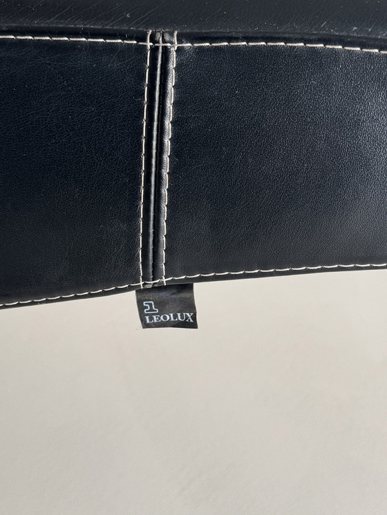 Image 1 of Leolux Parabolica Black Smooth Leather/White Stitching