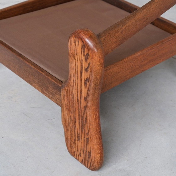Image 1 of Pair of vintage oakwood and leather armchairs, France 1960