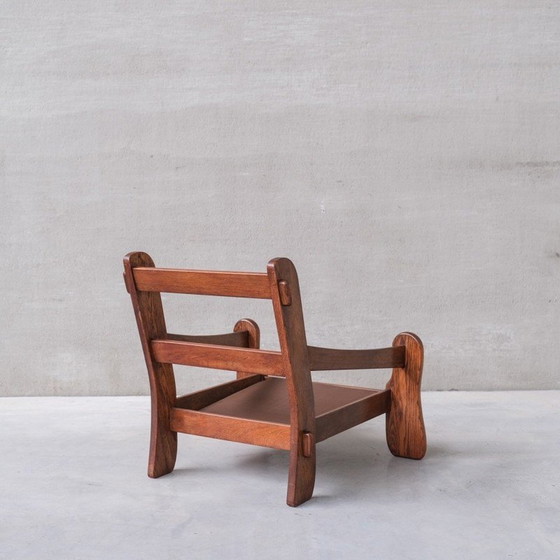 Image 1 of Pair of vintage oakwood and leather armchairs, France 1960