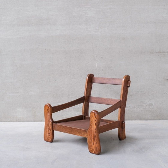 Image 1 of Pair of vintage oakwood and leather armchairs, France 1960