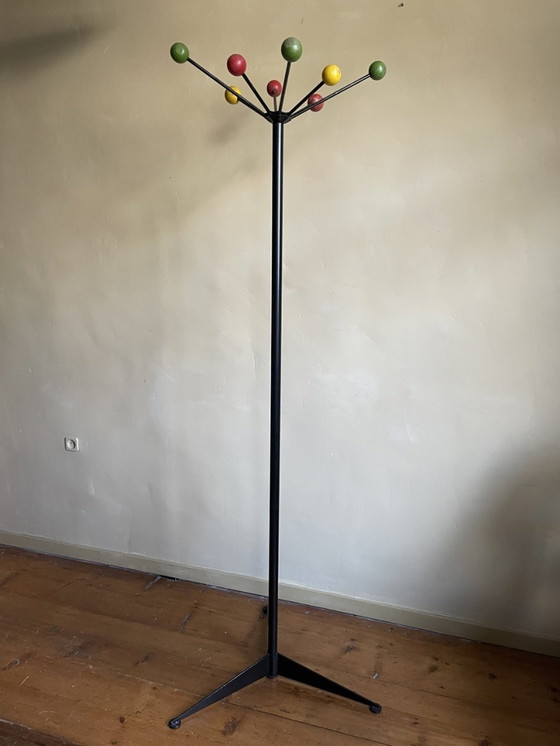 Image 1 of Standing Coat Rack With Colored Balls in the Style of Roger Ferraud 1950s French