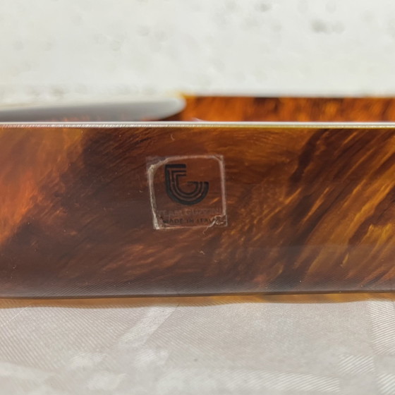 Image 1 of Guzzini Tray In Lucite And Brass, Tortoise Shell Effect