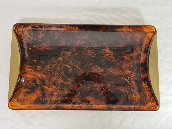 Image 1 of Guzzini Tray In Lucite And Brass, Tortoise Shell Effect