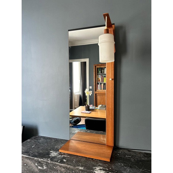 Image 1 of Specchio vintage in teak e vetro opalino per Munchner Zierspiegel, 1960