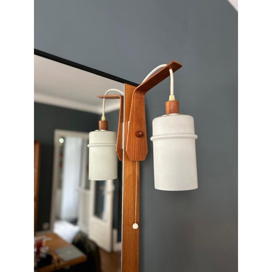 Image 1 of Specchio vintage in teak e vetro opalino per Munchner Zierspiegel, 1960