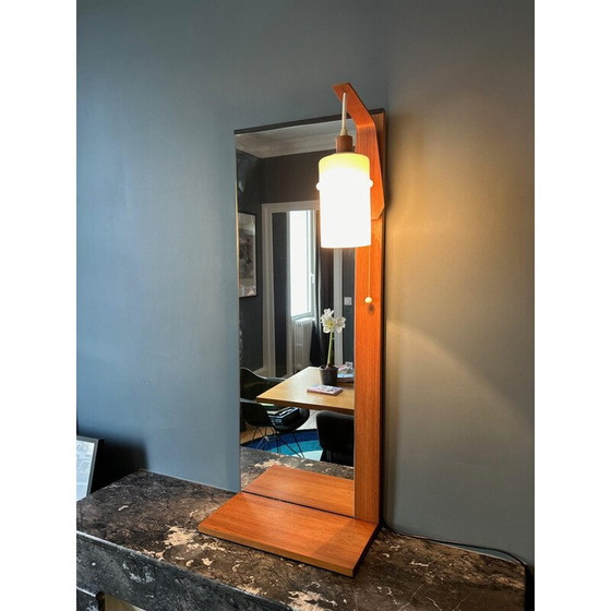 Image 1 of Specchio vintage in teak e vetro opalino per Munchner Zierspiegel, 1960