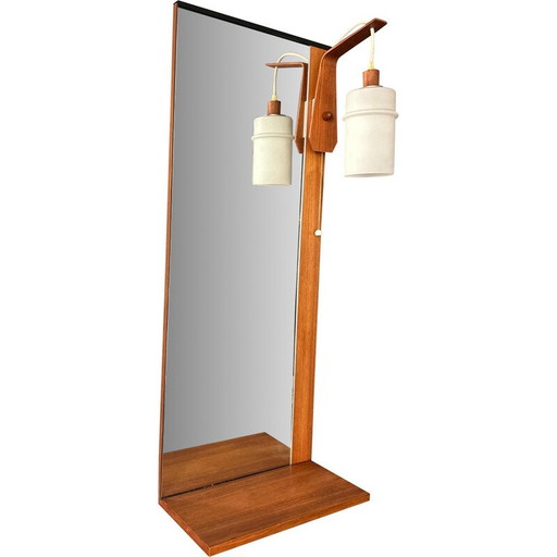 Specchio vintage in teak e vetro opalino per Munchner Zierspiegel, 1960