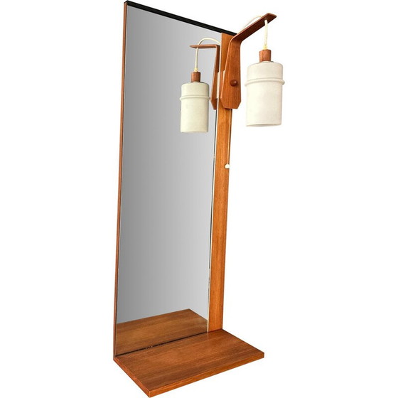Image 1 of Specchio vintage in teak e vetro opalino per Munchner Zierspiegel, 1960