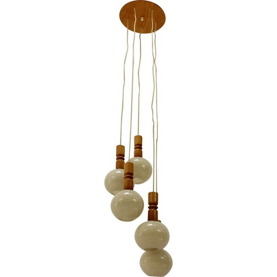 Image 1 of Vintage pendant lamp in wood and plastic, Czechoslovakia 1970
