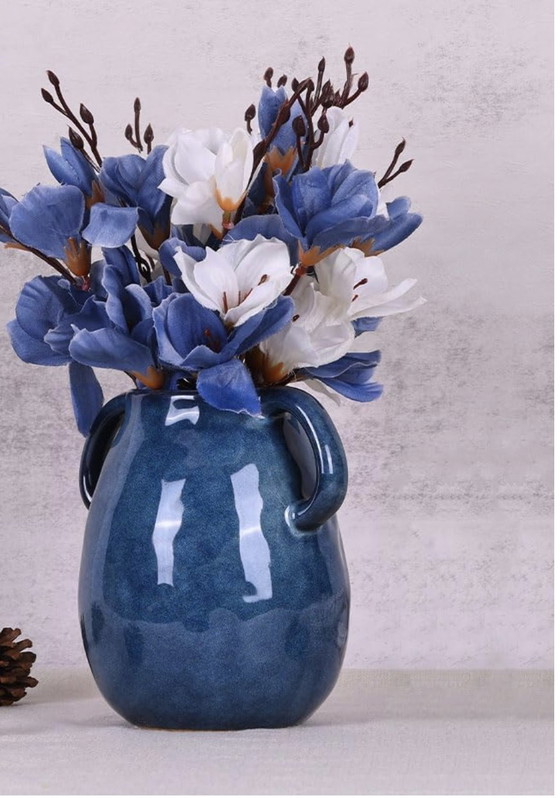 Image 1 of Blue Ceramic Vase With 2 Handles