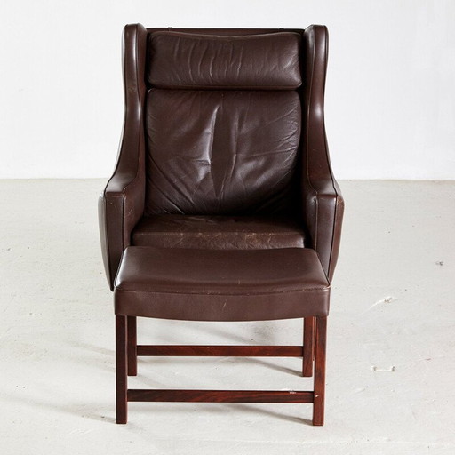Vintage Rosewood & Leather 965H Reading Armchair & Ottoman by Fredrik A. Kayser for Vatne Mobler 1960s