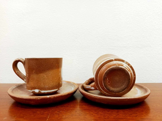 Image 1 of 6X Vintage Stoneware Coffee Cups Circa 1960