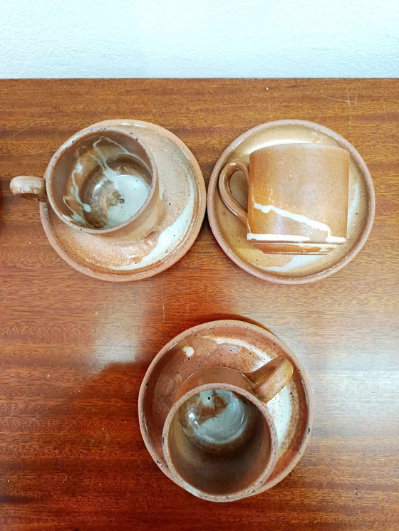Image 1 of 6X Vintage Stoneware Coffee Cups Circa 1960