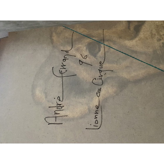 Image 1 of Vintage oil on canvas Lioness at the circus by Andre Ferrand, 1996