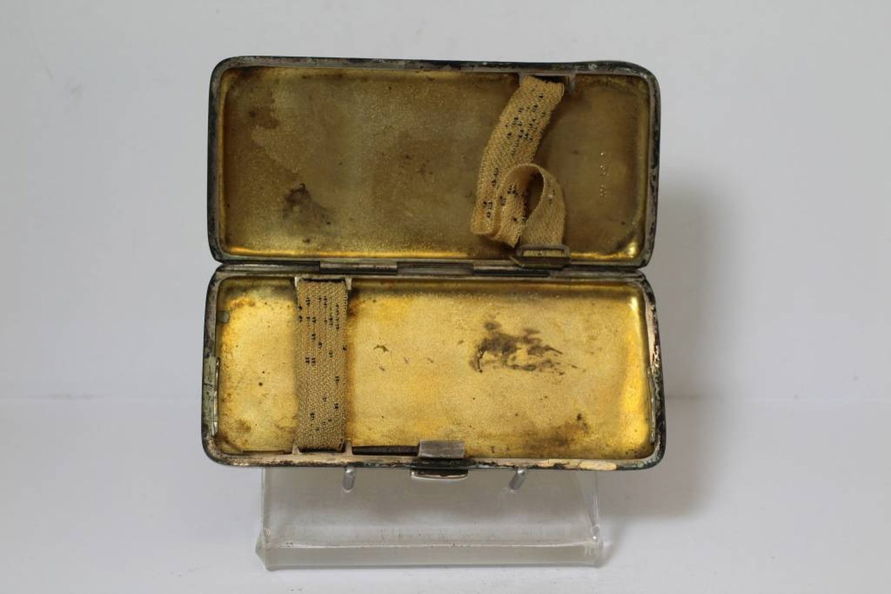 vintage german cigarette case GERMANUS with Genuine Gold - Made in Germany - Design V Original Vintage German Alpaca cigarette