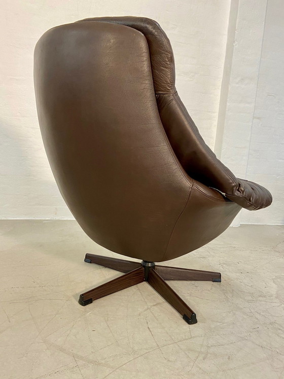 Image 1 of Vintage Danish Mid Century Leather Swivel Egg Chair By Bramin 1960,S