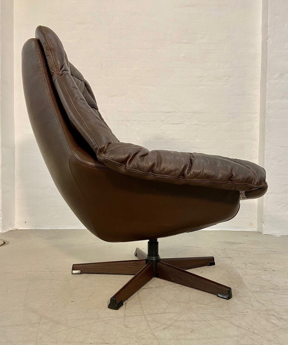 Image 1 of Vintage Danish Mid Century Leather Swivel Egg Chair By Bramin 1960,S