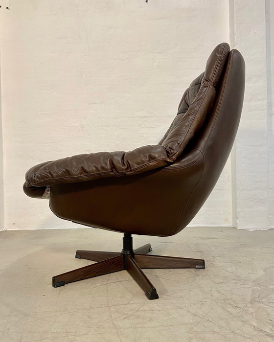 Image 1 of Vintage Danish Mid Century Leather Swivel Egg Chair By Bramin 1960,S