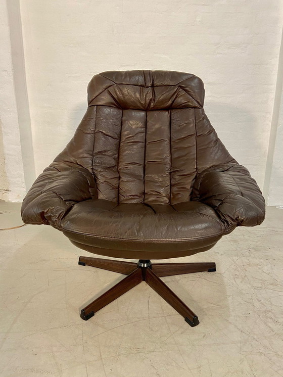 Image 1 of Vintage Danish Mid Century Leather Swivel Egg Chair By Bramin 1960,S
