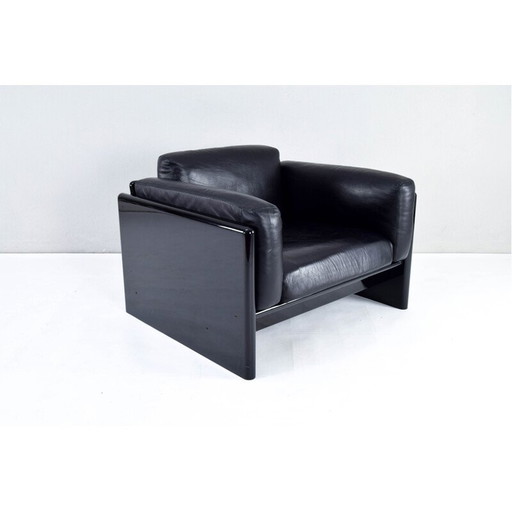 Vintage black leather Simone armchair by Ufficio Progetti Gavina for Simon International, Italy 1970s